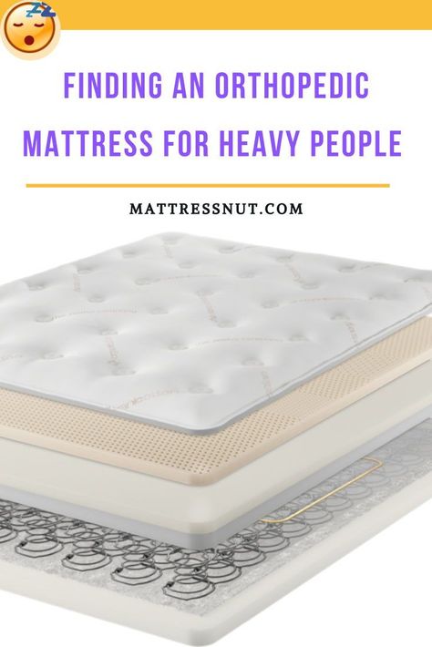 To choose an orthopedic mattress for heavy people, ensure that the mattress is at least 14 inches thick, has a dense-foam core, strong edge support that maximizes durability, and has a medium-firm surface. An orthopedic mattress with zoned support can further improve comfort and enable couples to sleep together. Orthopedic Mattress, Eco Friendly Mattress, Orthopaedic Mattress, Sleeping Together, Mattresses Reviews, Side Sleeper, Have A Good Night, Sleeping Positions, Foam Core