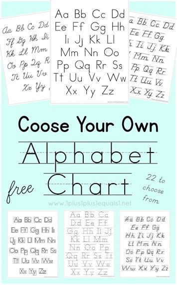 Choose Your Own Alphabet Chart ~ Manuscript, Cursive, DNealian {free printables} Cursive Alphabet Chart, Alphabet Chart Printable, Teaching Cursive, Alphabet Chart, Homeschool Writing, Homeschool Projects, Cursive Alphabet, Learning Printables, Pretty Fonts