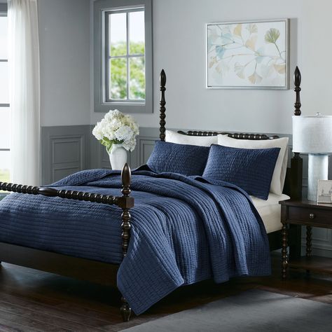 Madison Park Signature Serene Blue Cotton Hand Quilted Coverlet Set (King) Cotton Quilt Set, Coverlet Bedding, King Size Quilt, Cotton Bedding Sets, Linen Quilt, Madison Park, Bedding Stores, Coverlet Set, Quilted Coverlet