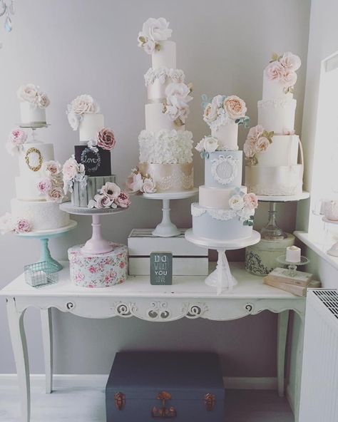 Cotton & Crumbs Wedding Cake Contract, Fair Cake, Cake Shop Design, Cake Display Table, Lilac Wedding Bouquet, Cake Displays, Postres Halloween, Bakery Interior, Wedding Fayre