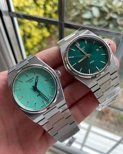 Tissot Prx Green, Tissot Watches For Men, Green Watch Men, Tissot Mens Watch, Casio Vintage Watch, Stylish Watches Men, Trendy Watches, Fancy Watches, Tissot Watches