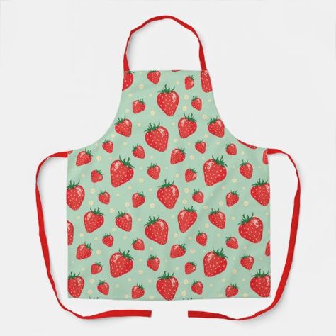 Strawberry Apron #Invitation #card #template #design #pinterestquotes #pinterestideas #pinterestmom #pinterestwedding #aesthetic #love #art #pinterestsuccess Strawberry Apron, Strawberry Stuff, Strawberry Things, Random Products, Strawberry Delight, Essential Oil Necklaces, Children's Stories, Strawberry Pattern, Retro Apron