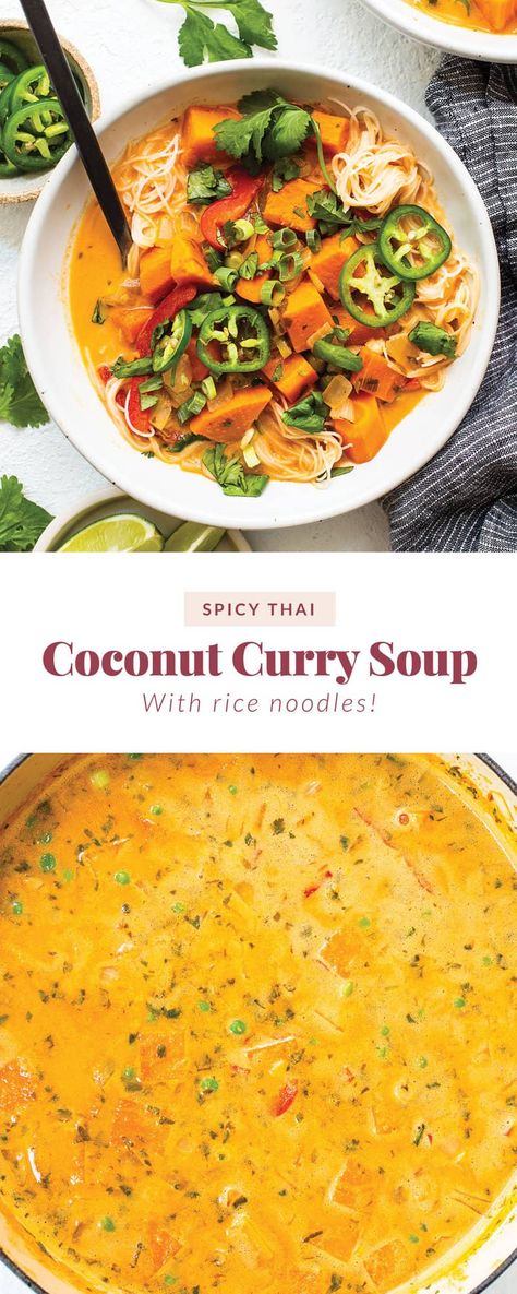 Make this coconut curry soup when you are craving a warm, spicy, and comforting soup. Thai Coconut Curry Turkey Soup, Easy Coconut Curry Soup, Thai Coconut Curry Soup Vegetarian, Spicy Curry Soup, Healthy Spicy Soup Recipes, Crockpot Curry Soup, Coconut Curry Soup Vegetarian, Easy Curry Soup, Curried Soup Recipes