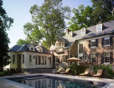 georgianadesign: Stone Georgian residence outside of DC. Barnes... Pennsylvania Farmhouse, Traditional Exterior Homes, House Additions, Houses Exterior, Stone Exterior Houses, Luxurious Homes, House Pool, Luxury Exterior, Stone Exterior