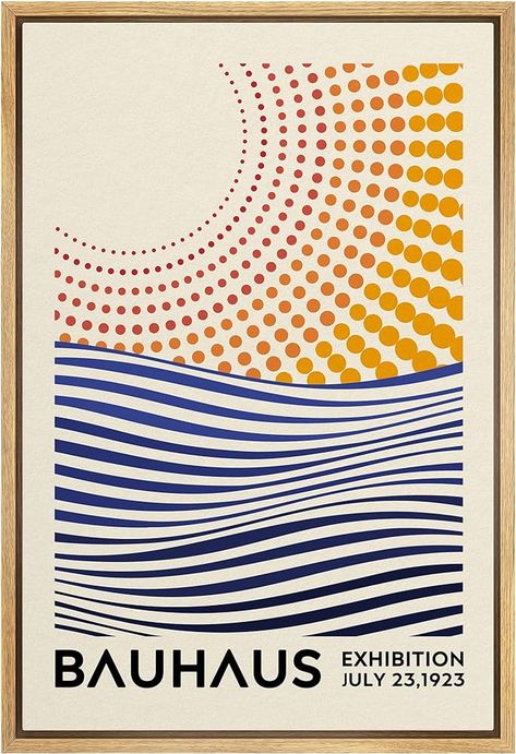 Amazon.com: MUDECOR Framed Canvas Print Wall Art Mid-Century Bauhaus Geometric Sun Waves Shapes Abstract Illustrations Modern Art Minimal Multicolor Relax/Calm for Living Room, Bedroom, Office - 16"x24" Natural: Posters & Prints Ocean Shapes, Bauhaus Pattern, Geometric Sun, Bauhaus Geometric, Shapes Abstract, Bauhaus Art, Grafic Design, Custom Canvas Prints, Art Minimal