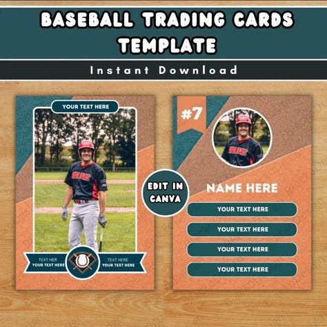 ⚾️ Create your own personalized baseball trading cards with our editable template! 🌟 Whether you're a fan looking for a unique gift or a sports enthusiast wanting to DIY your sports cards, our customizable template is perfect for you. Add player details, stats, and photos to make each card unique. Perfect for gifts, team celebrations, or collecting memories. Get creative with your favorite sports moments! #BaseballTradingCards #PersonalizedGift #DIYSportsCard #EditableTemplate #SportsMemorabi... Trading Cards Template, Personalized Baseball Gifts, Trading Card Template, Holiday Party Games, Sports Card, Baseball Memorabilia, Baseball Trading Cards, Player Card, Personalized Baseballs