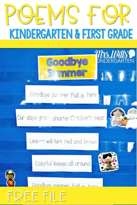 Poems for Kindergarten and First Grade are HERE! Includes popular monthly themes. Includes interactive pocket chart pieces and emergent reader. Poems For Kindergarten, Kindergarten Poetry, Kindergarten Poems, Kinder Centers, Kindergarten Alphabet, Classroom Wishlist, Pocket Charts, Environmental Print, Kindergarten Language Arts