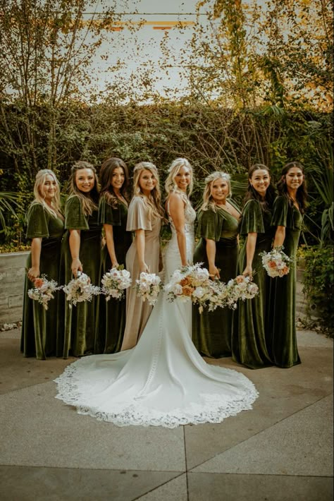 Velvet olive green bridesmaid dresses Bridesmaids Olive Green Dresses, Dusty Olive Bridesmaid Dresses, Velvet Olive Green Bridesmaid Dresses, Olive Green And Terracotta Bridesmaid, Velvet Sage Bridesmaid Dresses, Velvet Sage Green Bridesmaid Dresses, Olive Green One Shoulder Bridesmaid Dress, Forest Themed Bridesmaid Dresses, Olive Green Velvet Bridesmaid Dresses