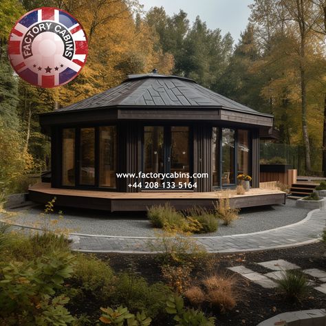 Have you ever considered transforming your outdoor space with a one-of-a-kind, eye-catching octagonal-shaped camping pod, garden office, or even a house? If so, allow us to make your aspirations a reality: contact us today!🤩🤩🤩 Octagonal Building, Octagon House Plans, Octagonal Summer House, Octagon House, Camping Pod, Timber Frame Building, Villa Style, Log Cabins, House Elevation