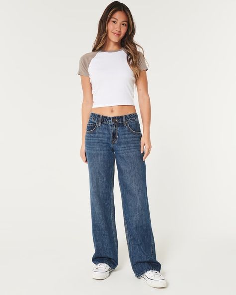 Women's Low-Rise Dark Wash Baggy Jeans | Women's Bottoms | HollisterCo.com Dark Wash Baggy Jeans, Holister Jeans, Light Wash Baggy Jeans, Hollister Clothes, Cute Bottoms, Jeans Hollister, Comfy Jeans, Women's Bottoms, Hollister Jeans