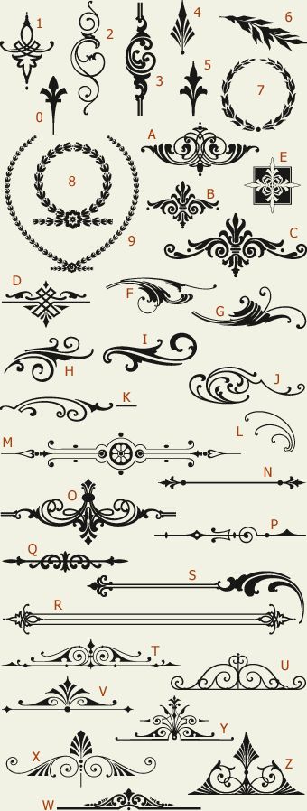 Letterhead Fonts / LHF Americana Ornaments / Golden Era Studios Drawing Hair, 카드 디자인, Diy Tattoo, Letterhead, Art Journals, Henna Tattoo, Arabesque, Henna Designs, Hand Lettering