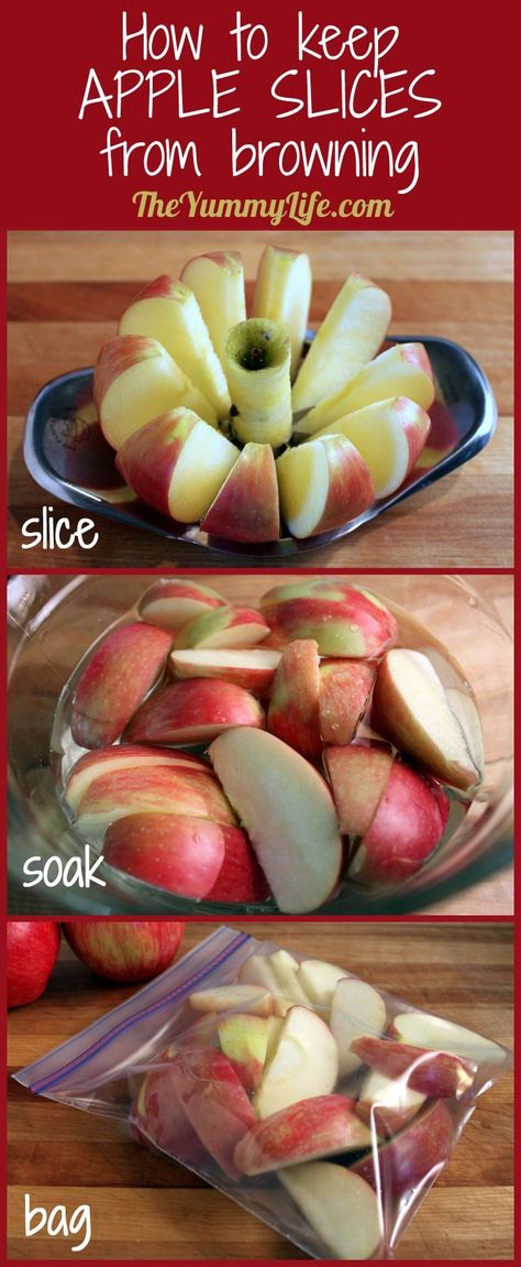 How to prevent apple and pear slices from browning... keep pre-sliced fruit in the fridge for healthy snacking! Keep Apples From Browning, Daniel Fast, Snacks Saludables, Lemon Water, Fruit Recipes, Apple Recipes, Appetizer Snacks, Browning, Food Hacks