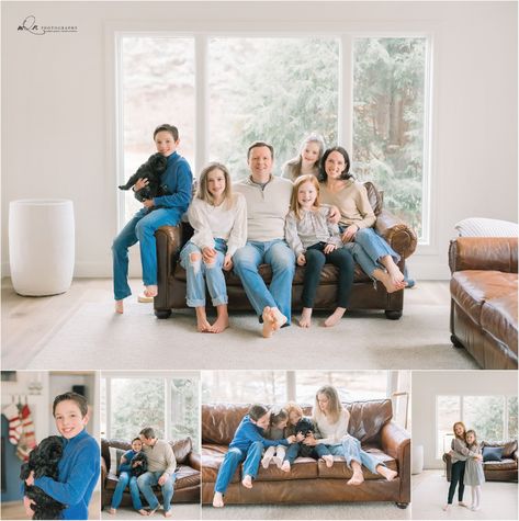 Big Family Lifestyle Photography, Family Portrait At Home, Inside Family Photos, Inside Family Photoshoot, Family Photoshoot In Home, Family Photo Poses Indoor, In Home Photo Shoot Family Portraits, Family Pictures In Home, Family Indoor Photoshoot