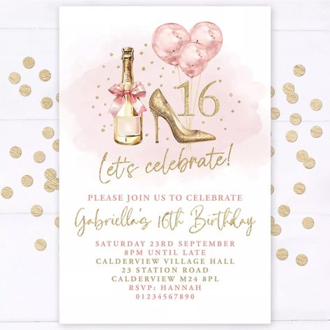 Personalised 16th Birthday Party Invitations, Pink Gold, Any Age, 18th 21st | eBay Pink Birthday Invitations Template, 18th Birthday Party Invitations, Party Invitations Pink, 18th Birthday Invitation, Invitations Pink, 18th Birthday Party, 16th Birthday Party, Birthday Invitations Girl, Pink Birthday