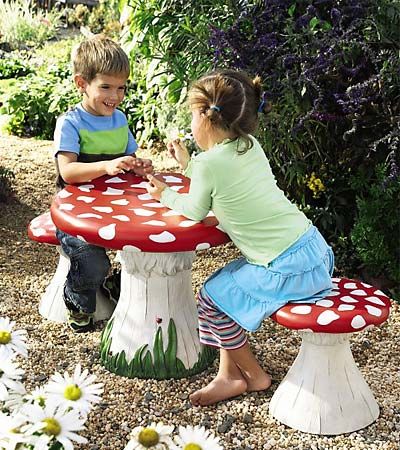 828647spe Outdoor Kids Play Area, Mushroom Table, Kids Garden, Outdoor Play Area, Cabin Christmas, Children's Garden, Chair Table, Backyard Play, Kids Play Area