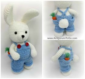 Conejo con overol Amigurumi Baba, Crocheted Bunny, Crochet Bunny Pattern, Pola Amigurumi, Bunny Crochet, Crochet Rabbit, Haken Baby, Crochet For Boys, Easter Crochet