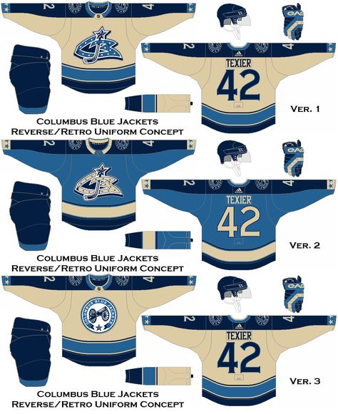 Using the alternate Blue Jackets colors for a retro/reverse uniform set. Sports Layout, Sports Uniform Design, Hockey Uniform, Canterlot High, Hockey Uniforms, Hockey Design, School Jersey, Jersey Designs, College Hockey