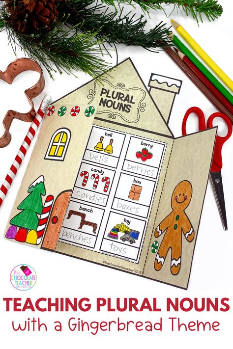 Make learning grammar fun with this engaging holiday activity! This teaching plural nouns activity is perfect for 1st and 2nd graders and is designed to help them learn the rules of grammar in a fun and festive way. With this activity, students will learn the rules of plural nouns and get to create a gingerbread craft to take home. Click to find out more about this engaging activity and to bring a little holiday fun to your classroom. Irregular Plural Nouns Activities, Nouns Activity, Noun Activities, Plural Nouns Activities, Gingerbread Craft, Christmas Language Arts, Nouns Grammar, Nouns Activities, Classroom Elementary