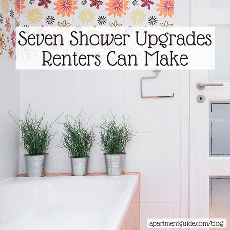 If you're in a rental, you probably think there isn't much you can do about about your shower. Well, you are wrong! Here are 7 easy shower upgrades that every renter can do! Rental Shower Makeover, Apartment Shower Upgrade, Rental Shower Upgrade, Renter Friendly Shower Upgrade, Shower Makeover Diy, Shower Upgrades, Shower Decals, Small Shower Stalls, Shower Upgrade