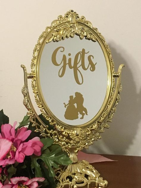 Gifts/Beauty and the Beast mirror sign/Wedding gift table | Etsy Beauty And The Beast Mirror, Mirror Sign Wedding, Wedding Gift Table Signs, Beauty And The Beast Quince, Fairytale Wedding Decorations, Beauty And The Beast Wedding Theme, Beauty And Beast Birthday, Gift Table Sign, Beauty And Beast Wedding