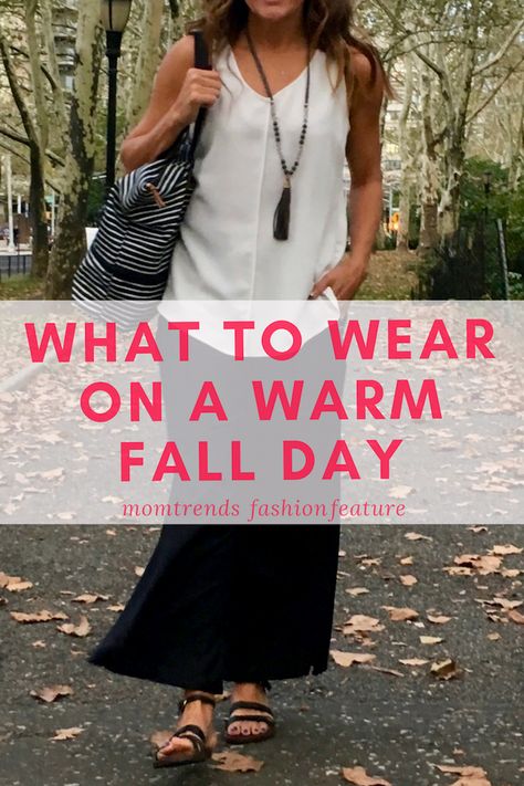 Warm Fall Fashion | Fall Fashion In Warm Weather | Fall Outfit Idea For Warm Days | MomTrends.com #fallfashion #falloutfit Fall Outfits For Hotter Days, Outfits For Warm Fall Days, Fall Fashion Warm Weather, Fall Outfit When Its Hot Outside, Fall Outfits When It’s Hot Outside, Hot Fall Outfits Weather, Warm Fall Cardigan For Cold Weather, Fall Outfit Warm Weather, Warm Fall Day Outfit