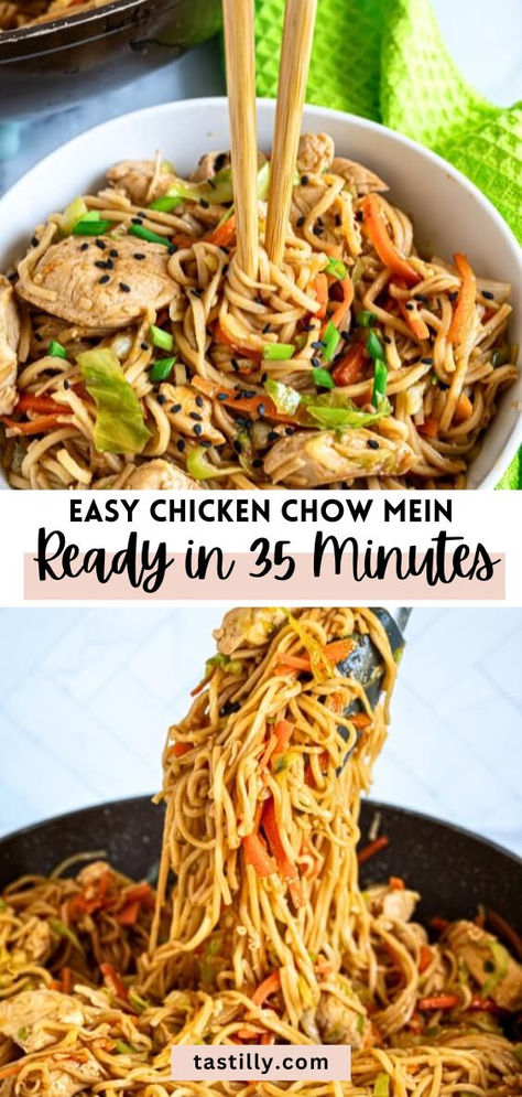 Whipping up a quick and delicious meal is easy with this Chicken Chow Mein recipe. Fresh veggies, tender chicken, freshly cooked noodles, and the most delicious chow mein sauce make a better-that-takeout meal you can enjoy any day of the week! December Dinners, Easy Chicken Chow Mein, Chicken Chow Mein Recipe Easy, Chow Mein Sauce, Chicken Chow Mein Recipe, Asian Salads, Gf Pasta, Unique Appetizers, Homemade Chinese Food