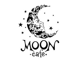 logo - moon cafe Start Logo, Artistic Logo, Fresh Branding, Moon Cafe, Restaurant Aesthetic, Draw Logo, Logo Design Examples, Moon Logo, Cafe Logo