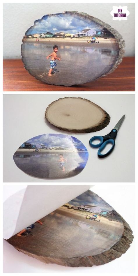 Easiest Way to Transfer Photo Onto Wood Slice DIY Tutorial - Video Picture On Wood Diy, Wood Slice Diy, Photo Onto Wood, Photo Transfer To Wood, Wood Transfer, Mod Podge Crafts, Photo Deco, Foto Transfer, Wood Slice Crafts