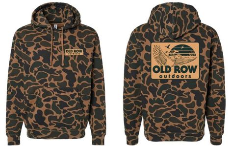 Old Row Outdoors Duck Camo Hoodie from Old Row • 100% Cotton fleece • Printed on a unisex Independent premium heavyweight hooded sweatshirt • Machine wash cold, turned inside out with like colors • Hang dry or tumble dry low Duck Hunting Outfit, Old Row, Southern Outfits, Camo Men, Camo Sweatshirt, Camo Hoodie, Southern Shirts, Mens Lifestyle, Lifestyle Clothing