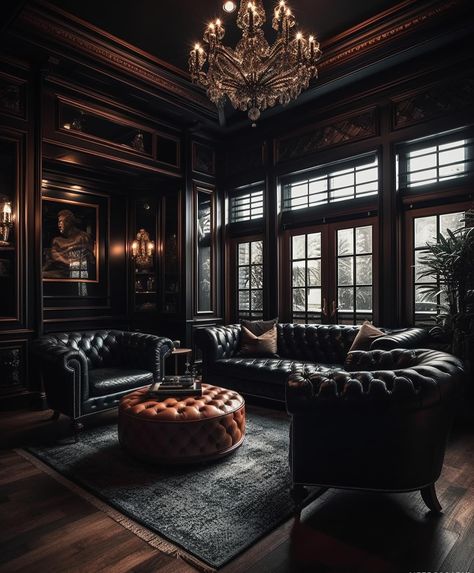 Luxurious and dark interior design concept aesthetics🤍✨ We design spaces for clients worldwide, find out more on our website, link in bio! #interior #interiordesign Dark Parisian Aesthetic, Cozy Parisian Apartment, Dark Academia Living Room, Romantic Interior Design, Dark Deco, Dark Interior Design, Luxurious Interior Design, Luxurious Interior, Dark Walls