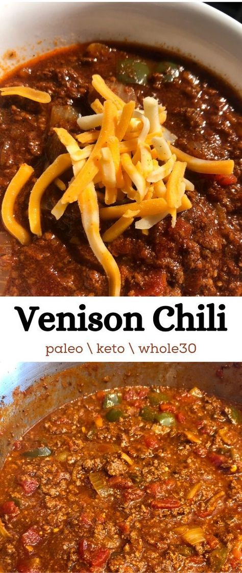 Keto Venison Chili, Chili Recipe Venison, Deer Sausage Chili Recipe, Homemade Deer Chili Recipe, Keto Venison Recipes, Deer Meat Chili, Ground Venison Chili, Ground Deer Recipes, Elk Chili Recipe