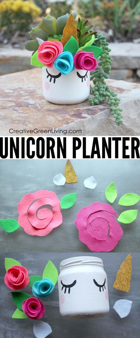 Unicorn Jars Diy, How To Make A Unicorn, Unicorn Mason Jar, Mason Jar Succulents, Unicorn Centerpiece, Succulent Diy, Unicorn Craft, Diy Unicorn, Kawaii Unicorn