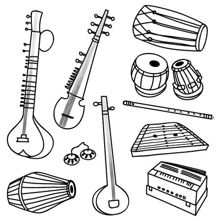 Vector set of isolated traditional indian instruments Instruments Drawing, Indian Instruments, Musical Instruments Drawing, Indian Musical Instruments, Music Doodle, Geometric Origami, Instruments Art, Boho Art Drawings, School Murals