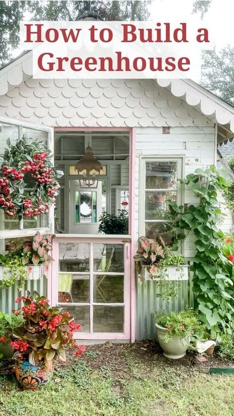 Just one year ago my greenhouse was finished using recycled materials. Here’s a recap of how I did it. Click here to read more. Potting Shed Interior Ideas, She Shed Greenhouse, Greenhouse Shed Combo, Building A Greenhouse, Shed Greenhouse, Diy Greenhouse Plans, Outdoor Greenhouse, Greenhouse Shed, Build A Greenhouse