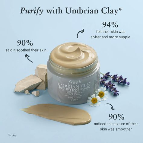 Umbrian Clay Pore Purifying Face Mask - Fresh | Sephora Clay Mask Packaging, Fullers Earth, Lip Gloss Homemade, Lavender Water, Rose Face Mask, Chamomile Flower, Skin Care Masks, Sandalwood Oil, Skincare Packaging