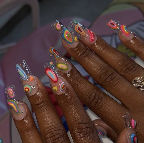 Maximalist Nails Aesthetic, Short Nail Set Ideas, Short Junk Nails, Trash Nails, 90s Nail Art, Lisa Frank Nails, Drag Nails, Alt Nails, Monster Nails