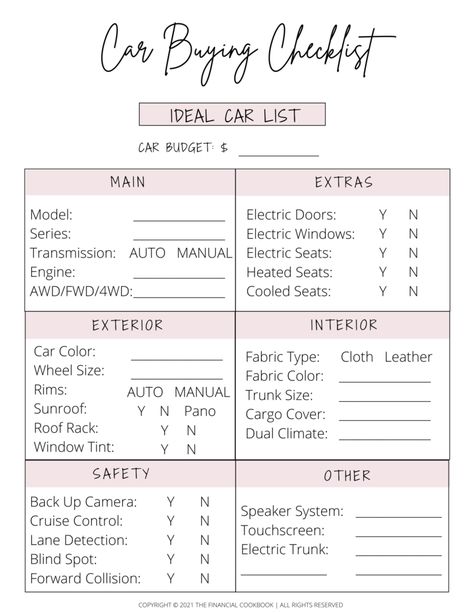 Free Car Buying Checklist and Comparison Scorecard Download Car Savings Plan, Buying First Car, Financial Challenge, Car Checklist, Car Saving, Personal Budget Template, Buying A New Car, Car Budget, Car Buying Guide