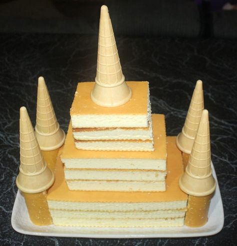 Princess Tower Cake, Castle Birthday Cakes Easy, Diy Princess Castle Cake, Easy Princess Castle Cake, Castle Cupcake Cake, Castle Birthday Cakes Princess, Castle Princess Cake, Disney Castle Cake Ideas, How To Make A Castle Cake