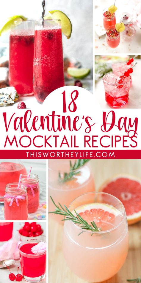 Celebrate Valentine’s Day with the perfect mocktail idea. We’re sharing a roundup of Valentine Mocktails for kids and grownups. From sweet pink drinks to cranberry mocktails, these non-alcoholic drinks are holiday recipes everyone can enjoy! Valentine Drinks Non Alcoholic Easy, Cute Non Alcoholic Drink Recipes, Easy Yummy Mocktails, Valentines Mocktails For Kids, Valentines Drink Ideas For Kids, Brunch Mocktail Non Alcoholic, 21st Birthday Ideas Mocktails, Valentines Day Non Alcoholic Drinks, Easy Valentines Party Food