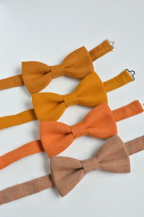 Orange Groomsmen, Fall Wedding Groomsmen, Men Bow Tie, Yellow Marigold, Mustard Orange, Groomsmen Ties, Wedding Groomsmen, Yellow Ties, Brown Tones