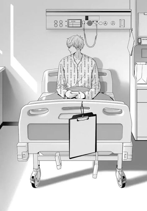 Anime Guy In Hospital Bed, Hospital Patient Drawing Reference, Hospital Room Drawing Reference, Hospital Drawing Reference, Anime Hospital Patient, Hospital Art Anime, Hospital Gown Drawing Reference, Manga Hospital, Hospital Bed Drawing