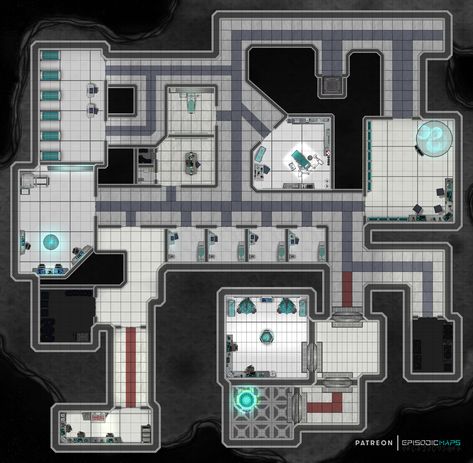 Dnd Futuristic Maps, Star Wars Battlemap, Lab Battlemap, Scifi Lab, Sci Fi Base, Space Map, Station Map, Sci Fi Rpg, Traveller Rpg