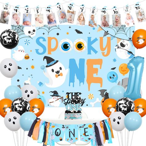 PRICES MAY VARY. Halloween 1st Birthday Party Decorations: Package includes 12*12 inches latex balloons, 1 halloween 1st birthday photo banner, 1 “ONE” high chair banner, 1 “Spooky ONE” backdrop 3*5ft, 1 “THE Spooky ONE” cake topper, 1*32 inches number 1 foil balloon and 2 white ribbons 33ft. Spooky One Birthday Backdrop: Our halloween themed 1st birthday backdrop is made of vinyl material, which is soft, exquisite and easy to carry. You can use it as wall paper, curtain, tablecloth, decoration Halloween Theme First Birthday, Halloween 1st Birthday Party, Spooky One First Birthday, Paper Curtain, Spooky One Birthday, Halloween Birthday Party Decorations, Halloween First Birthday, Halloween 1st Birthdays, Theme First Birthday