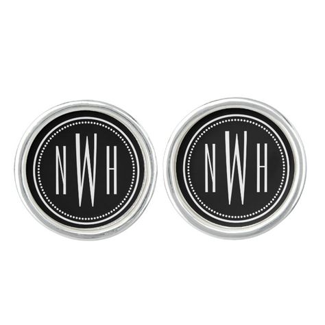 Elegant Black and White Monogram Initials Men's Cufflinks - Bachelor Party gifts Diy Groomsmen Gifts, Groomsmen Gifts Unique, Mens Monogram, Initial Cufflinks, Custom Cufflinks, Groomsmen Wedding, Wedding Plates, Personalized Cufflinks, Wedding Monogram