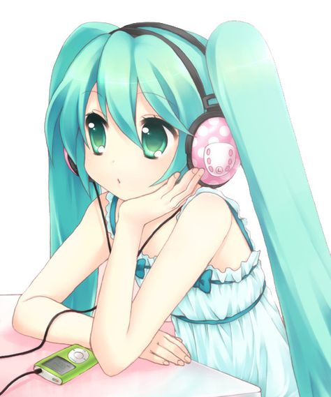 Miku Music Blue Hair, A Girl, The Story, Headphones, Music, Anime, Hair, Blue