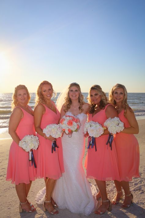 If your going for a coral wedding, these watermelon colored dresses from Azazie are perfect! Bridesmaid Dresses On Beach, Dresses On Beach, Beach Wedding Bridesmaid Dresses Coral, Bridesmaid Dresses Coral, Beach Wedding Foods, Steel Grey Bridesmaid Dress, Coral Bridesmaids, Coral Bridesmaid Dress, Sparkly Ball Gown