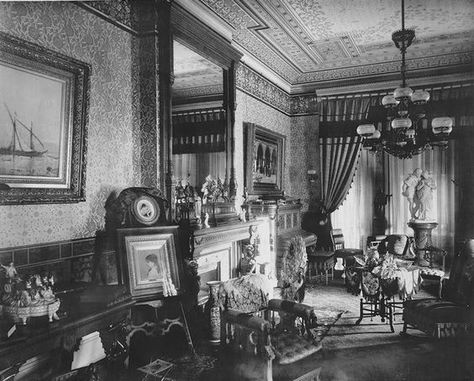 Eastlake style interior, 1890's | Home Interiors: Victorian ... Victorian Rooms, Antebellum Architecture, Victorian Room, Victorian Interior Design, Greek Revival Home, Old House Interior, Victorian Parlor, Victorian Home Interior, Victorian Interior