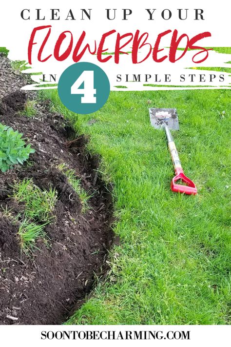 Cleaning up the edging on your flowerbeds is one of the easiest and most inexpensive ways to improve your landscaping.  This is the perfect idea for low maintenance edging.  #soontobecharming #edging #flowerbeds #lowmaintenance #yard Mulch Bed Edging Ideas, Curbing Landscaping Edging Ideas, Flower Edging Ideas, Diy Lawn Edging Ideas, Mulch Edging Ideas, Edging Ideas For Flower Beds, How To Edge Landscape, Yard Clean Up, Landscape Edging Ideas Diy