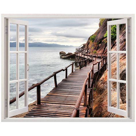 Vinilos Decorativos: Pasarela de Mar Window Wall Mural, Bathroom Wall Mural, Room Wallpaper Designs, Galaxies Wallpaper, Floor Murals, Lovely Poster, Photo Mural, Beautiful Windows, Sea Wall