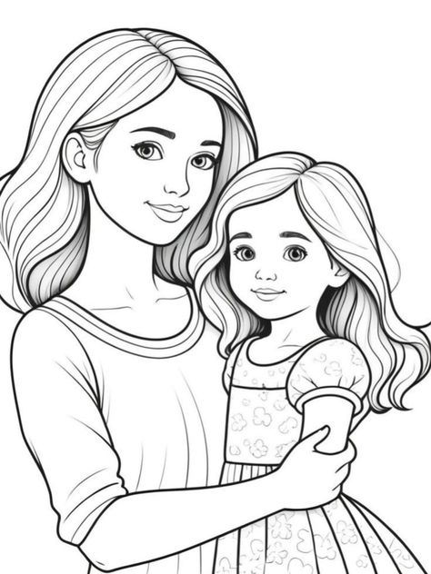 Mother And Daughter Drawing, Sun Coloring Pages, Yellow Kurti, Sketches Easy, Coloring Pages To Print, Book Art Drawings, Illustration Character Design, Pyrography, Coloring Sheets